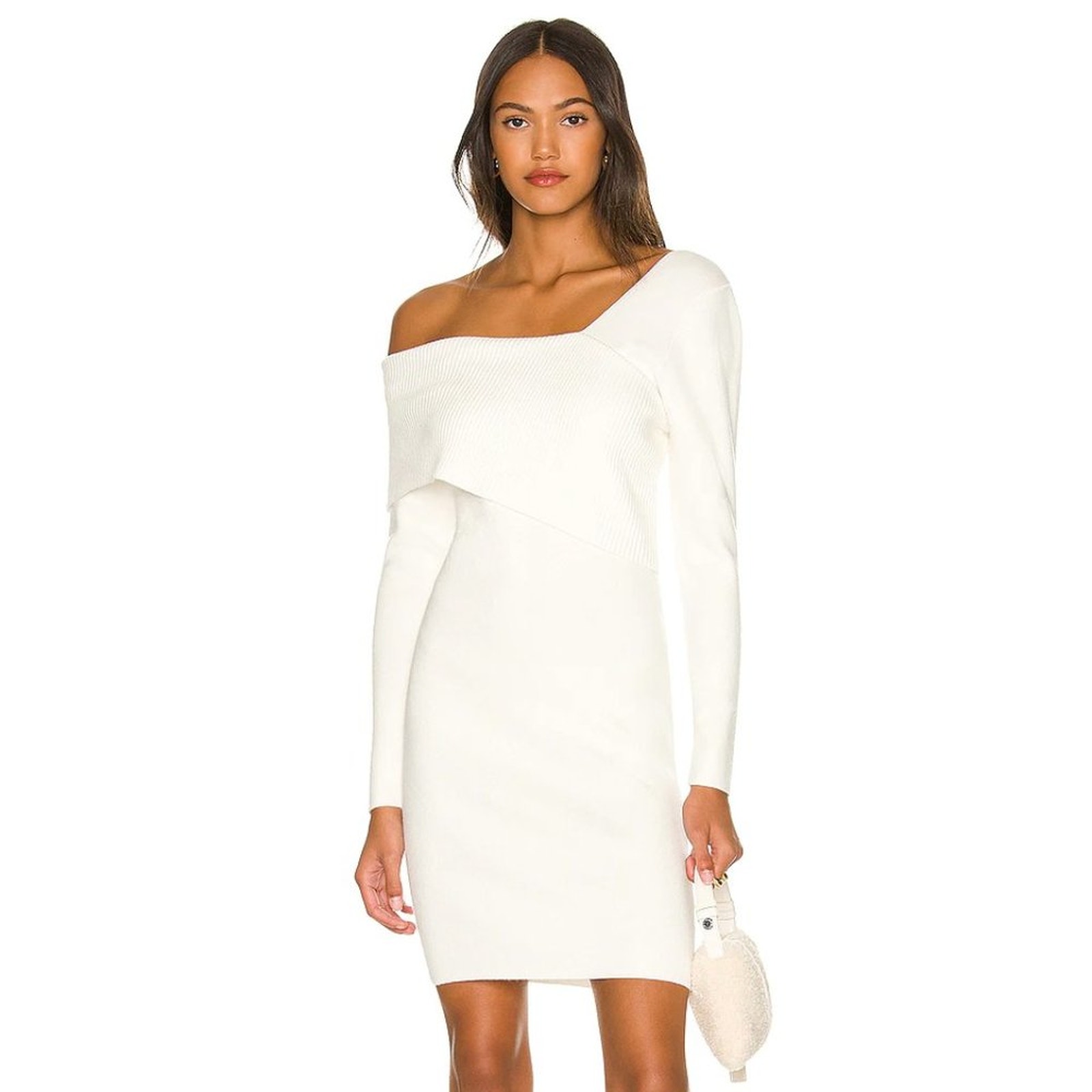Revolve Line And Dot Sylvie Sweater Mini Dress Ivory One Shoulder Size Small